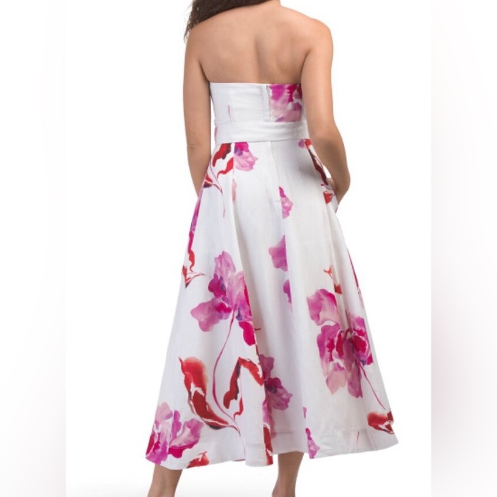 New NICHOLAS IVORY FLORAL Linen Blend Sia Strapless Midi Dress sz 2 - Picture 2 of 12